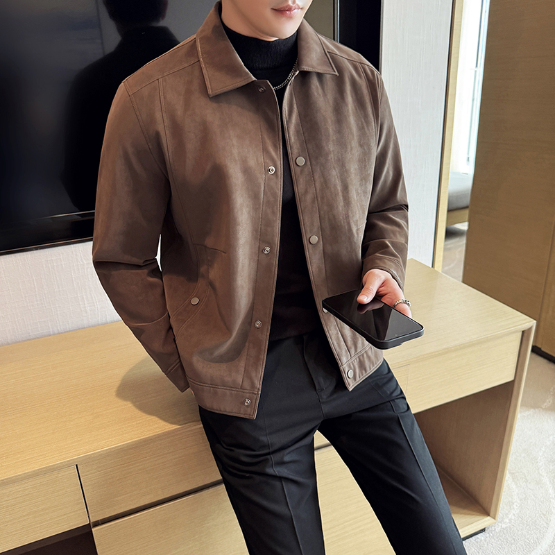 男士外套秋冬季新款韩版修身翻领夹克衫男潮流帅气上衣休闲皮衣男