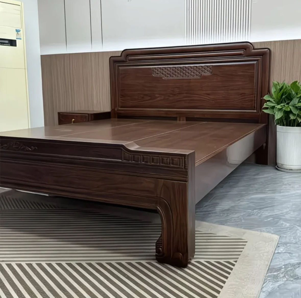 榫卯雕花简约主卧古典实木床实木家具大床经济型轻奢家用