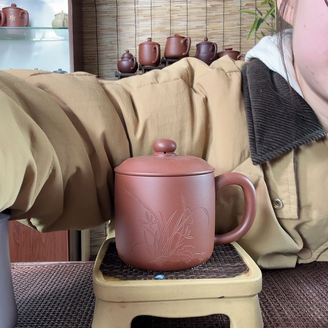 紫砂茶杯原矿底槽清兰花小墩墩办公杯没礼盒380CC