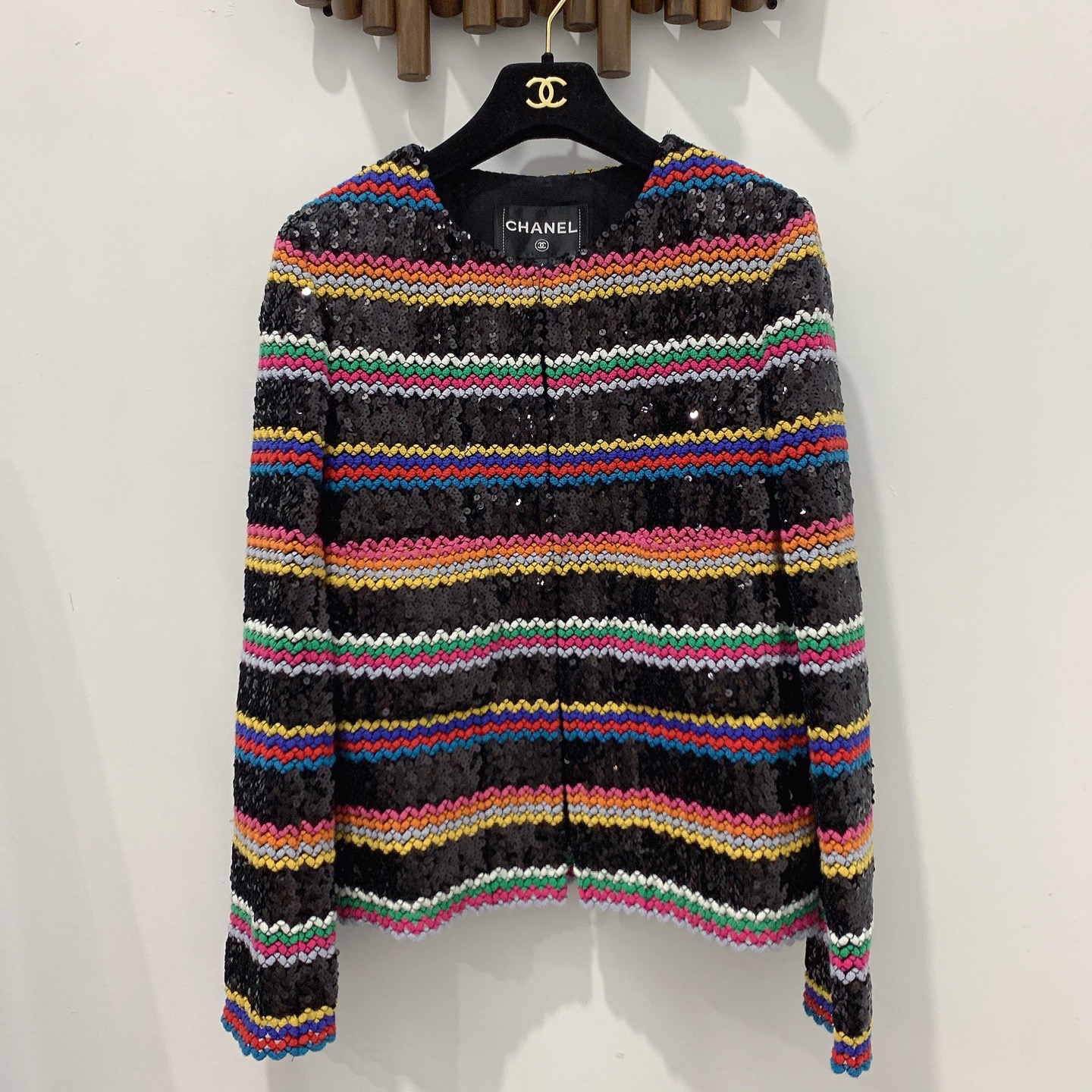 99新 Chanel/香奈儿 Chanel 22S彩色条纹编织亮片外套 34码