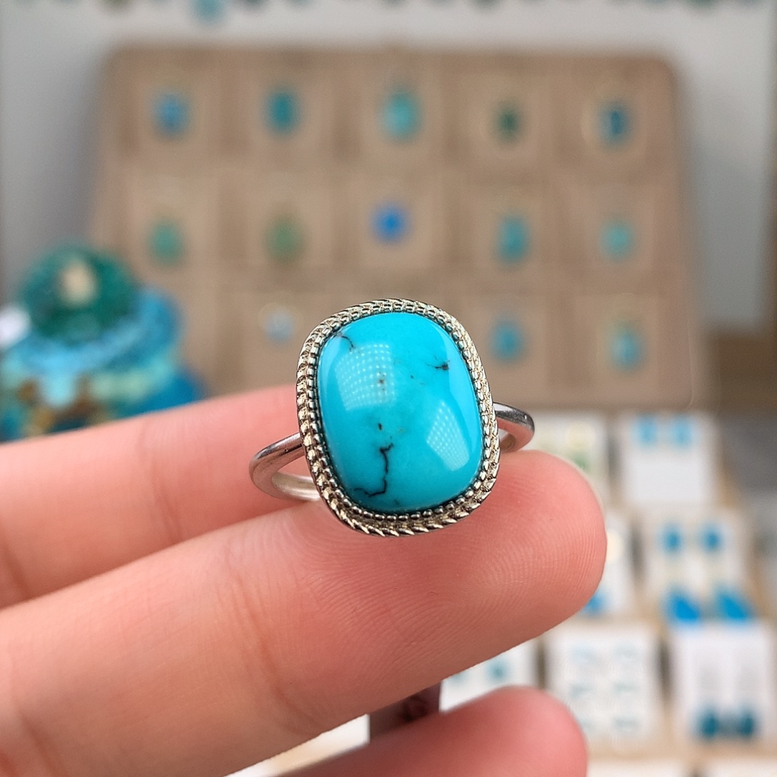 绿松石银S925镶嵌戒指