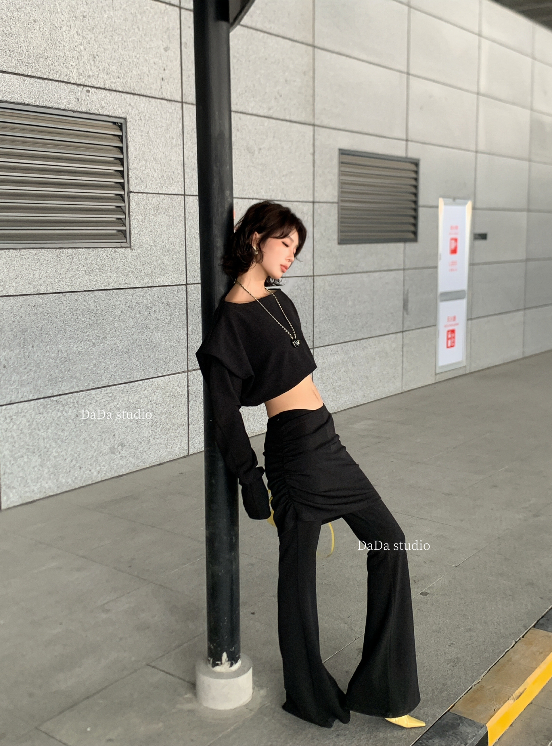 NO退NO换 DaDa原创纯欲慵懒风斜肩上衣➕休闲裤套装9312