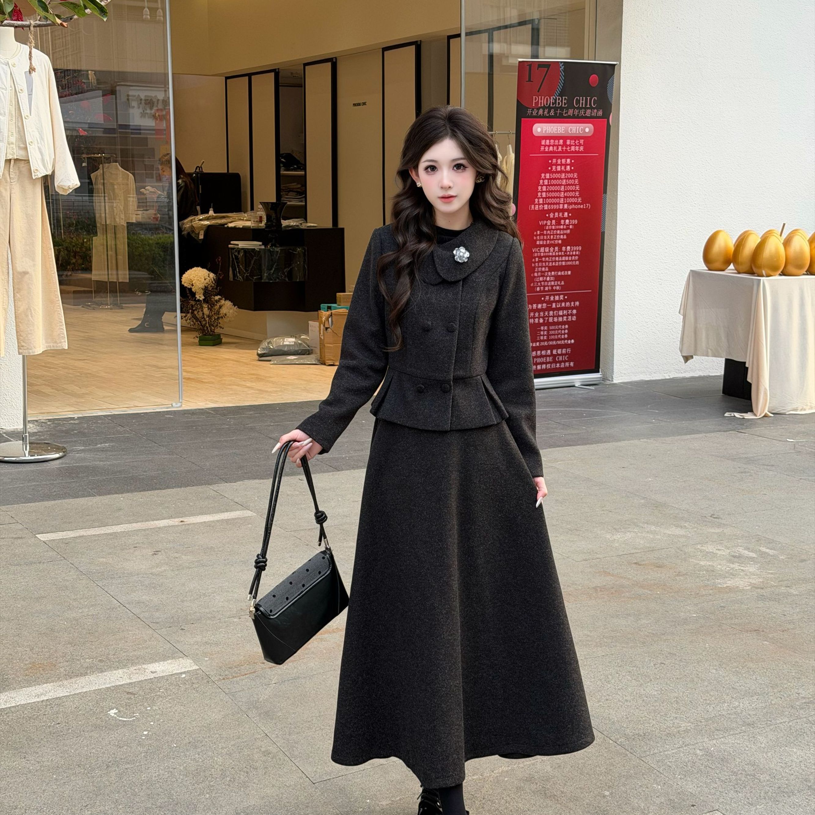 【外套+裙子】2025秋冬新款韩系高级感千金风收腰显瘦套装