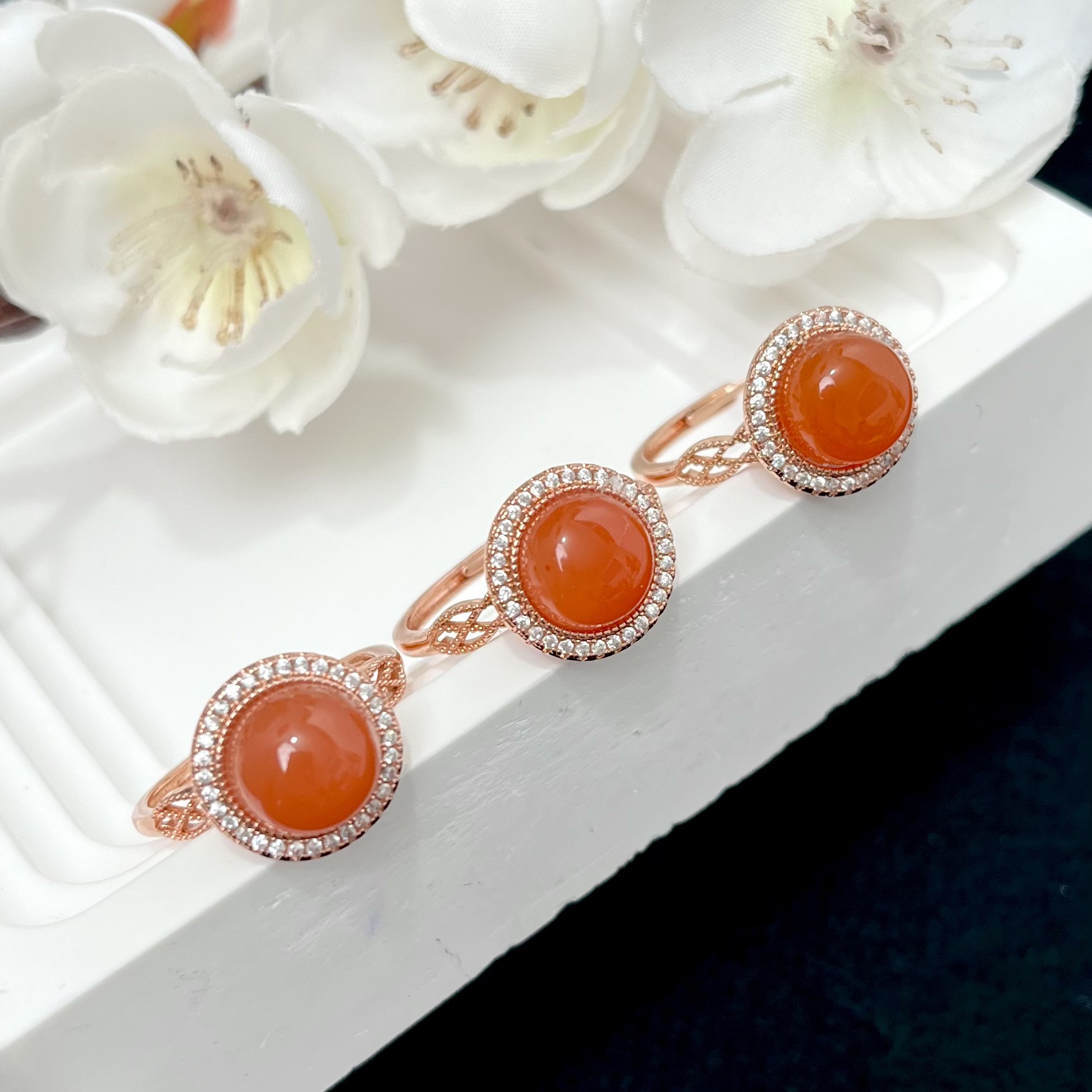 E10天然南红S925银镶戒指13*9mm 多样性发其一 经典红色指环