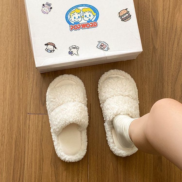 冬季2025新款毛毛棉拖鞋女外穿加绒保暖一字带时尚居家防滑棉鞋女