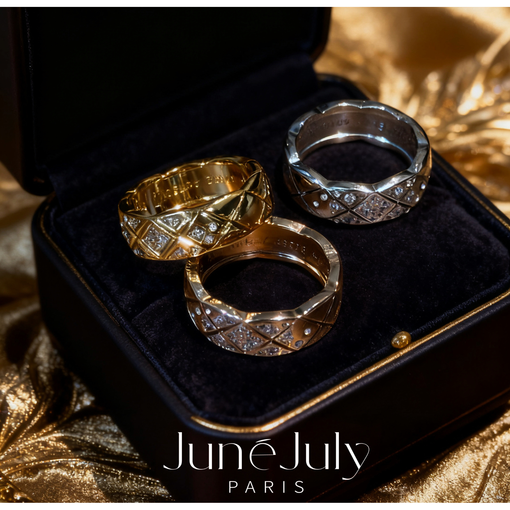 铜合金戒指 JuneJuly 菱格纹经典闪宽版戒指1127菱格加闪
