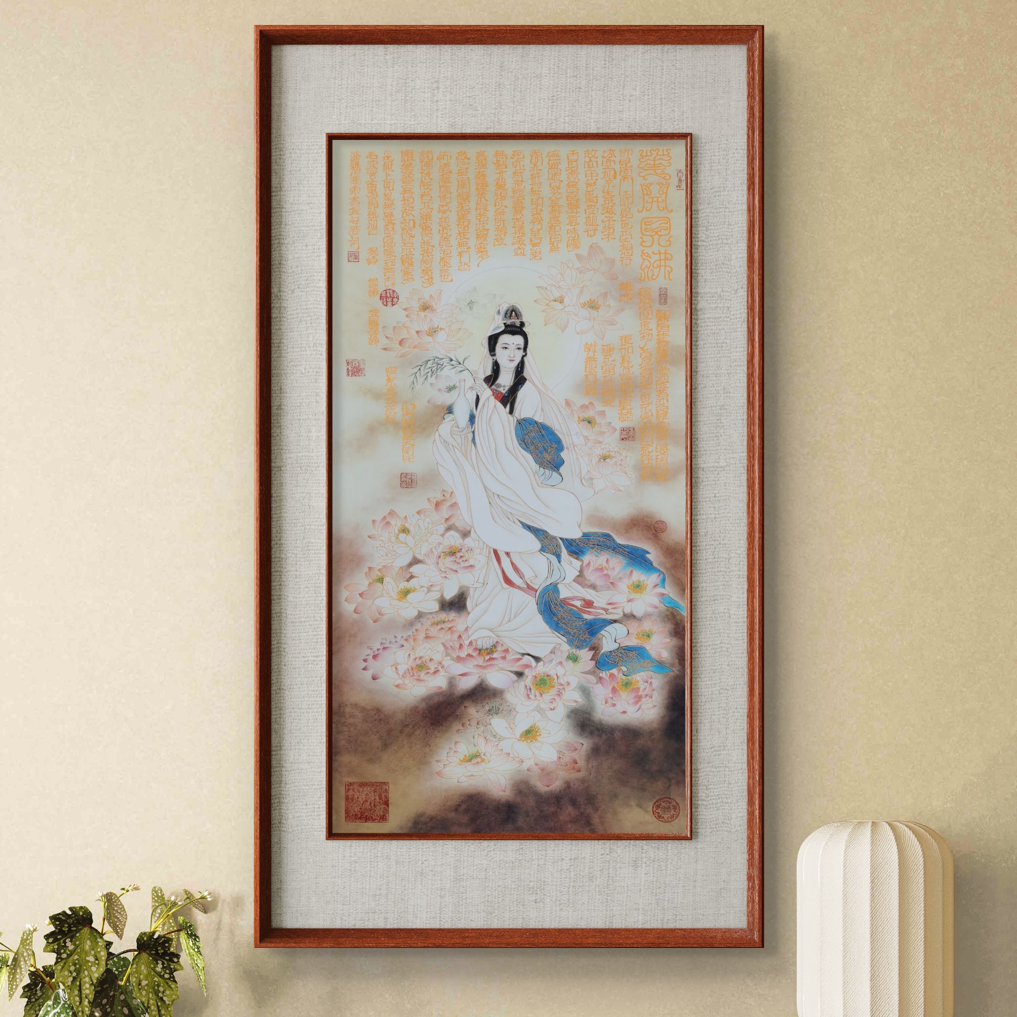 王紫芸作品《花开见佛》杭州锦丝绫布软装裱