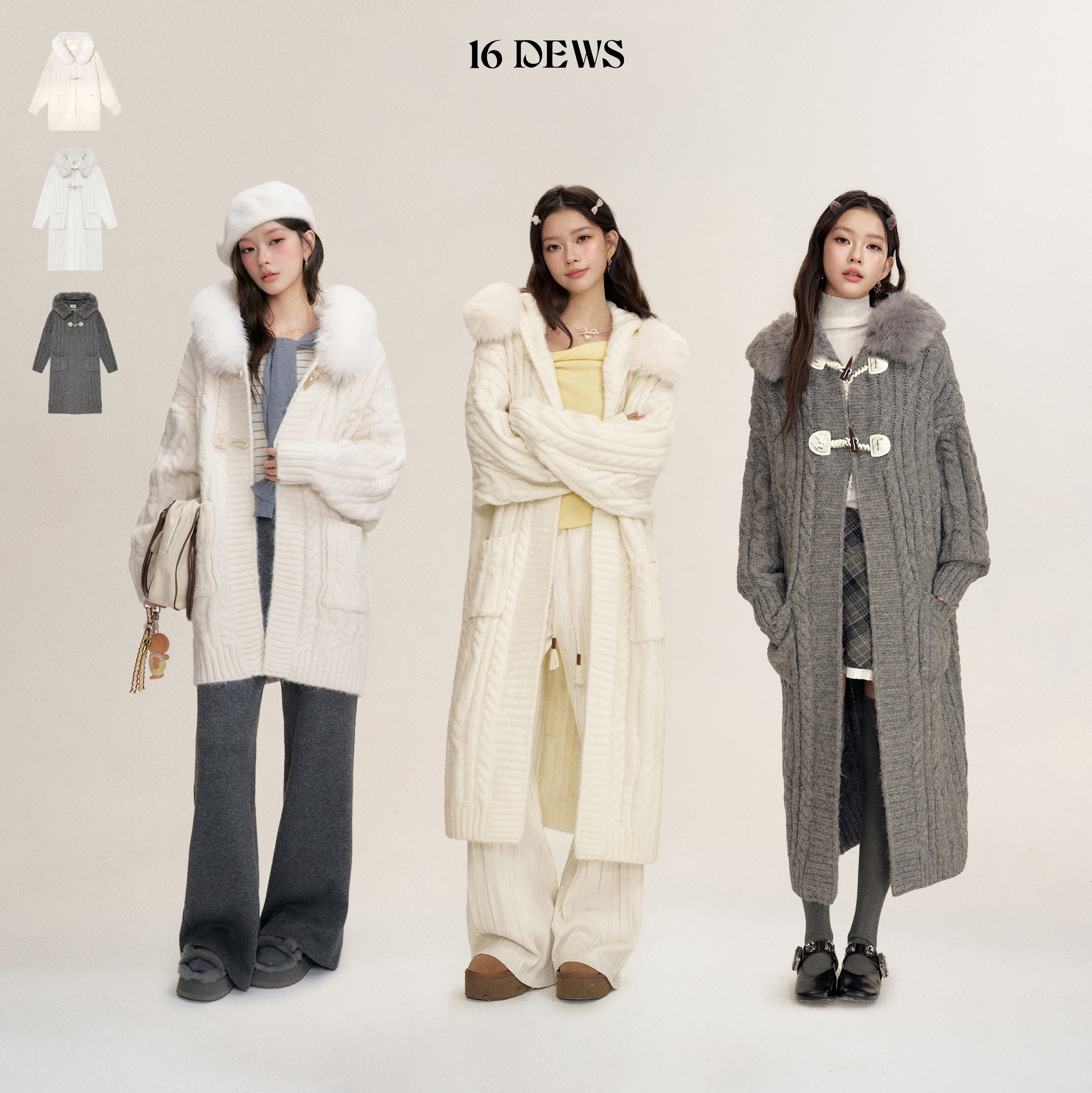 16DEWS 温暖深冬重工麻花针织连帽长款&中长款外套