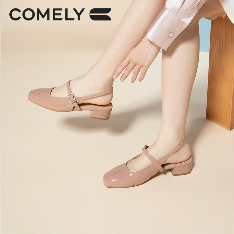 【康莉COMELY】KYQ3A233法式方头仙女风百搭时尚后空玛丽珍包头凉鞋
