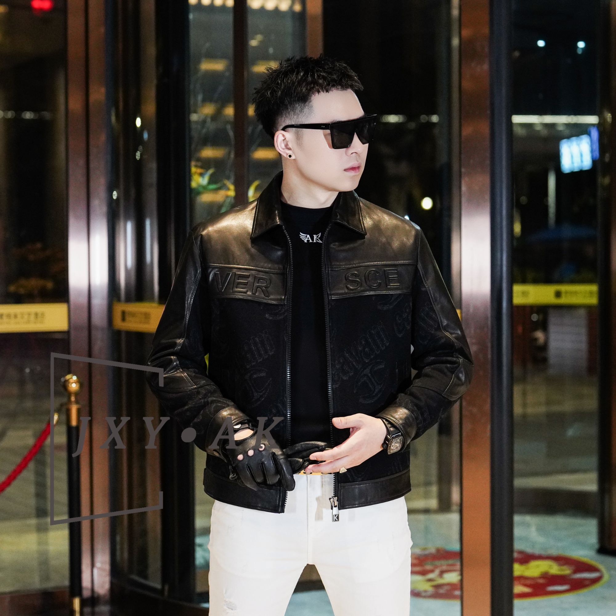 AK2025冬季新款男士羊毛拼羊皮夹克白鹅绒蓄热保暖羽绒服百搭外套