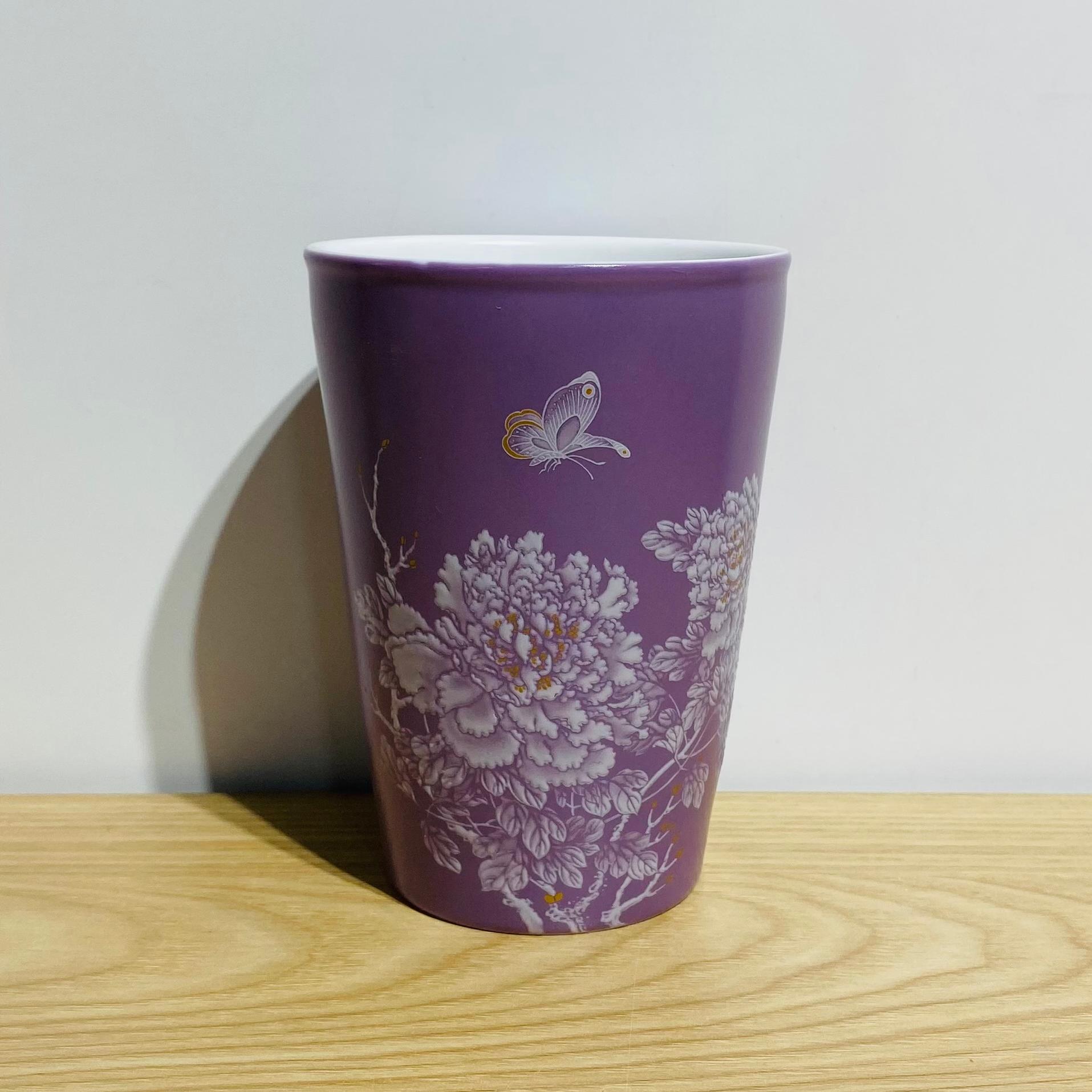 吾游茶器紫色富贵万花可乐杯高档茶杯