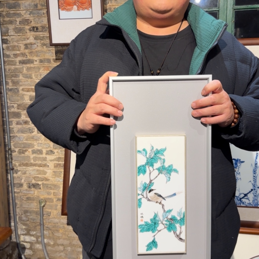 陶手绘粉彩花鸟瓷板画