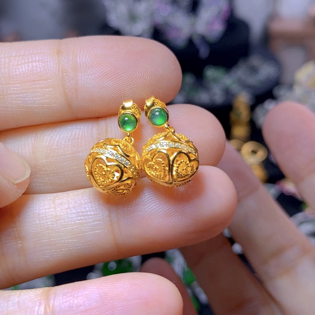 翡翠银S925镶嵌耳饰天然翡翠