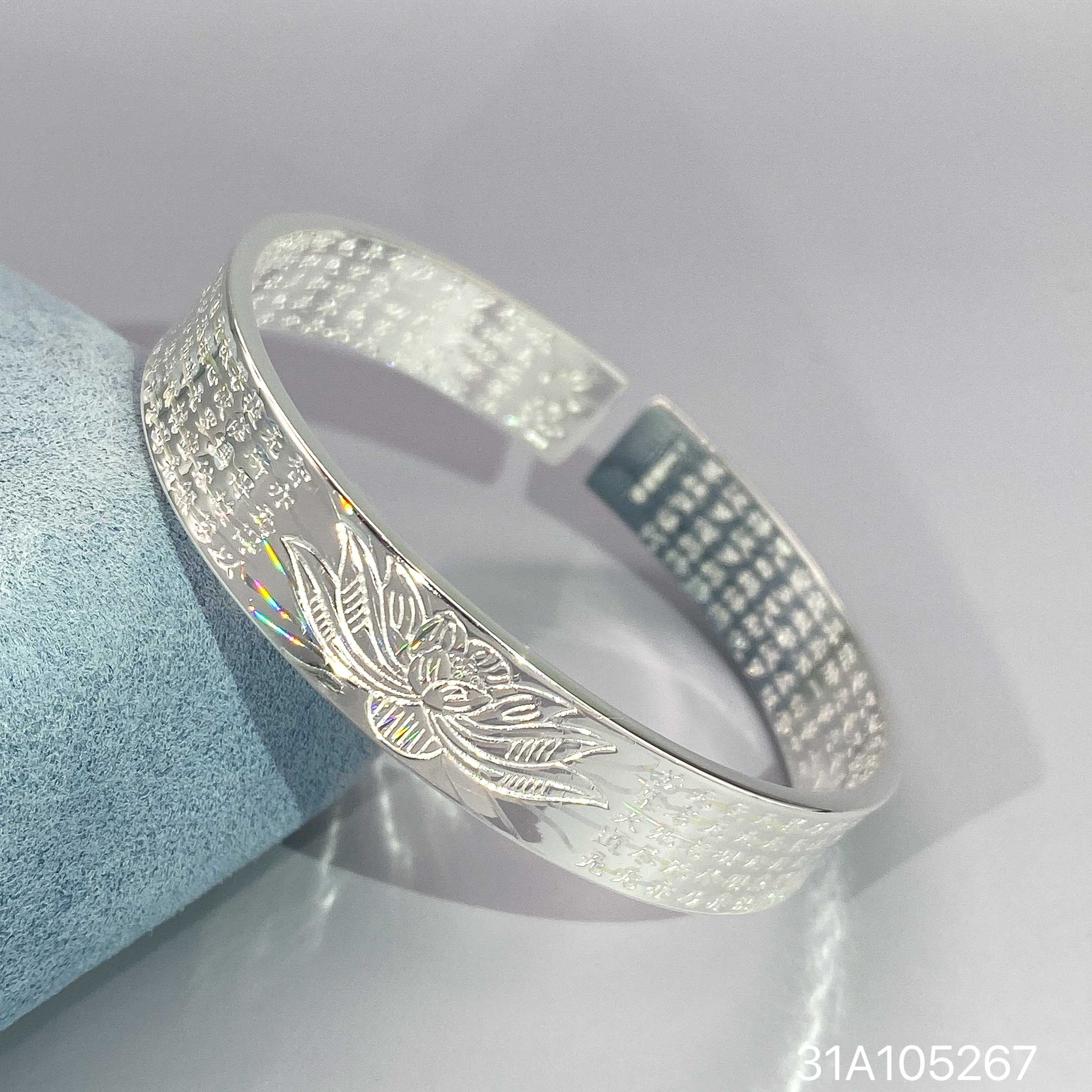 足银手镯 999.9足银手镯莲花心经开口拉彩手镯手工时尚实心镯子