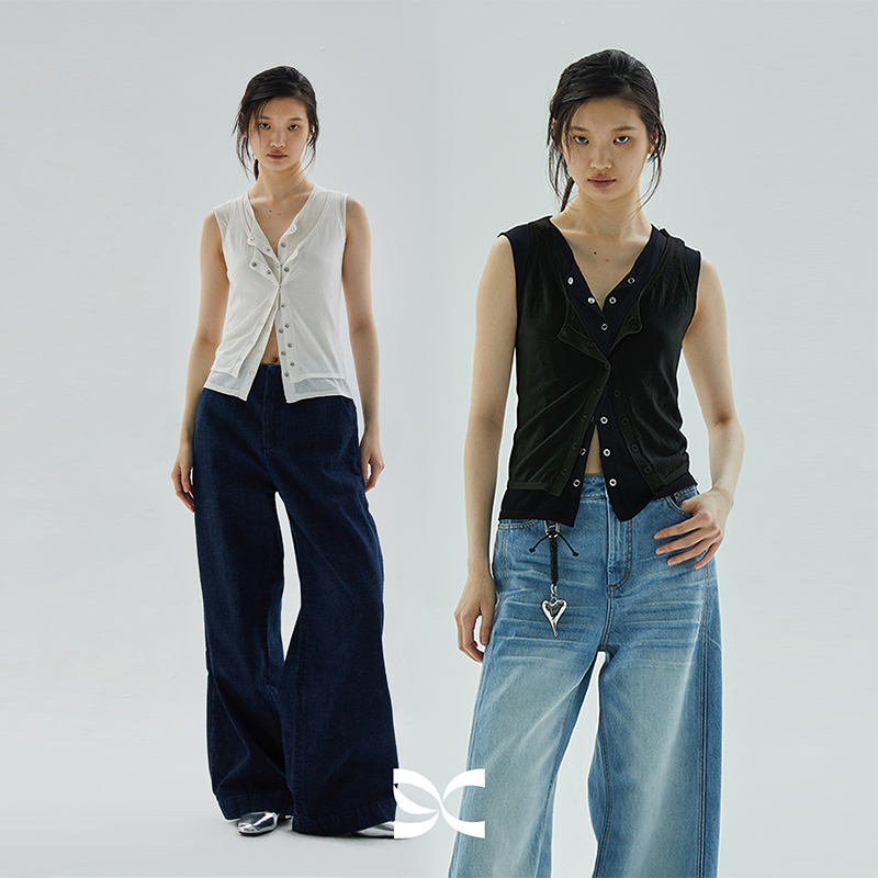 square circle方圆U领女夏假两件背心款显瘦针织衫
