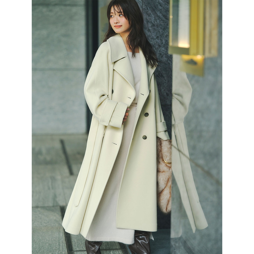 【Montendre】秋冬新款 C  百搭羊毛混纺翻领中长款双排扣毛呢外套