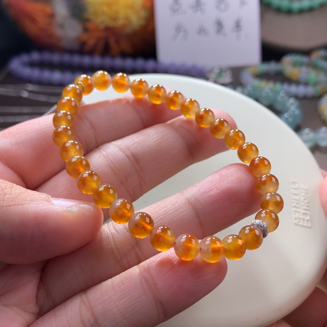 翡翠手链未镶嵌高冰蜜糖黄手串