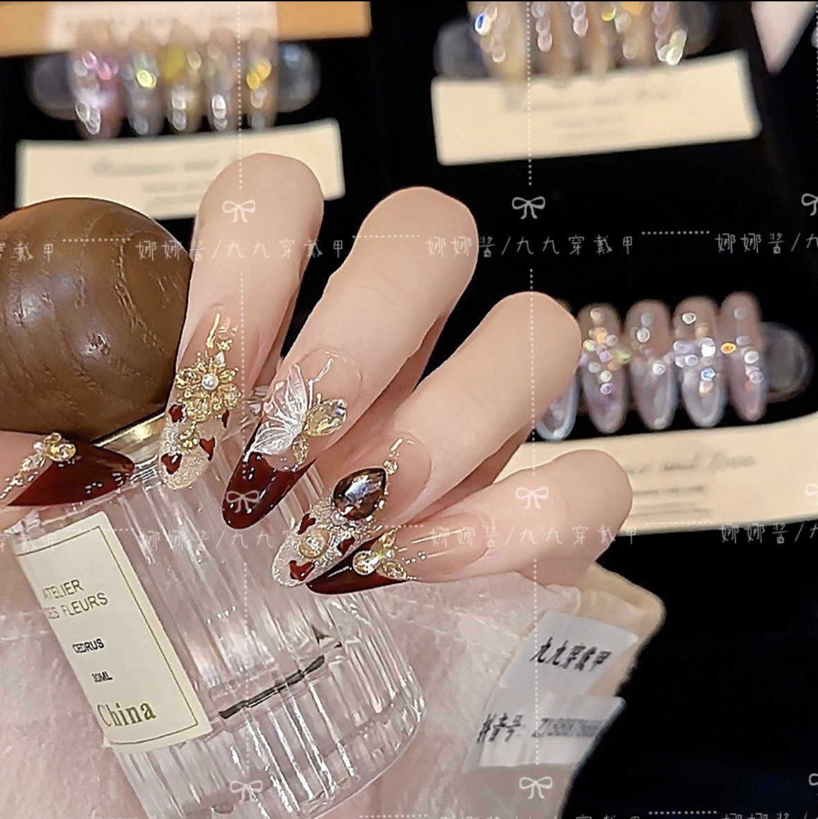 【法式狂想曲】时尚红色带钻高级感成品美甲穿戴式手工穿戴甲