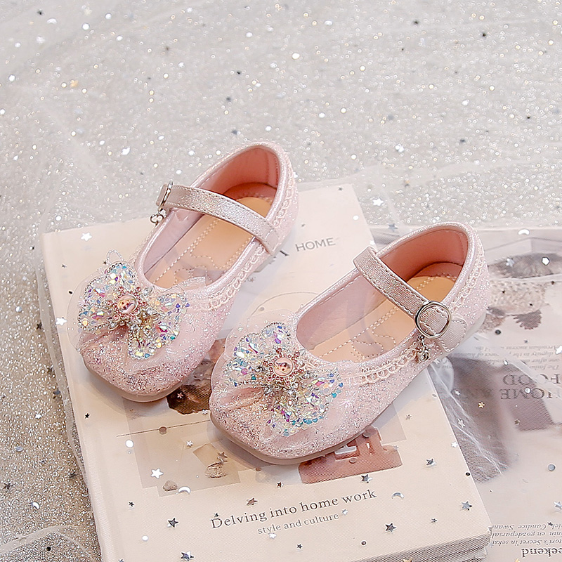 少女风春秋水钻儿童皮公主风软底皮鞋春季韩版小女孩中大童鞋子