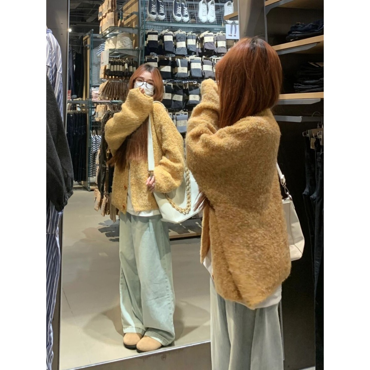 慵懒风软糯圆领黄色针织开衫女春秋宽松小个子森系复古毛衣外套潮