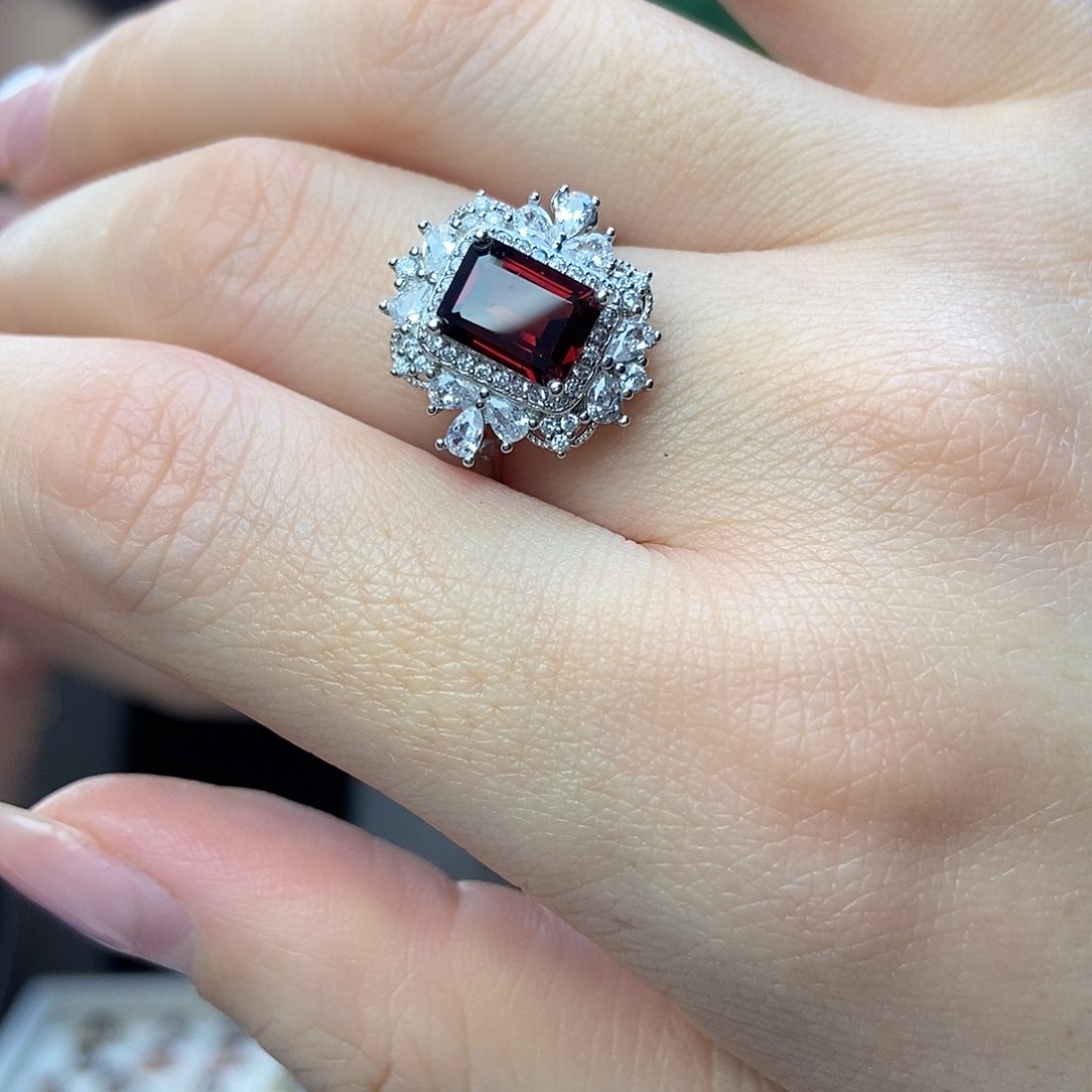 石榴石戒指银S925镶嵌