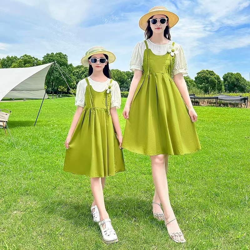 假两件背带裙少女夏装2025新款女装短袖连衣裙小清新连衣裙