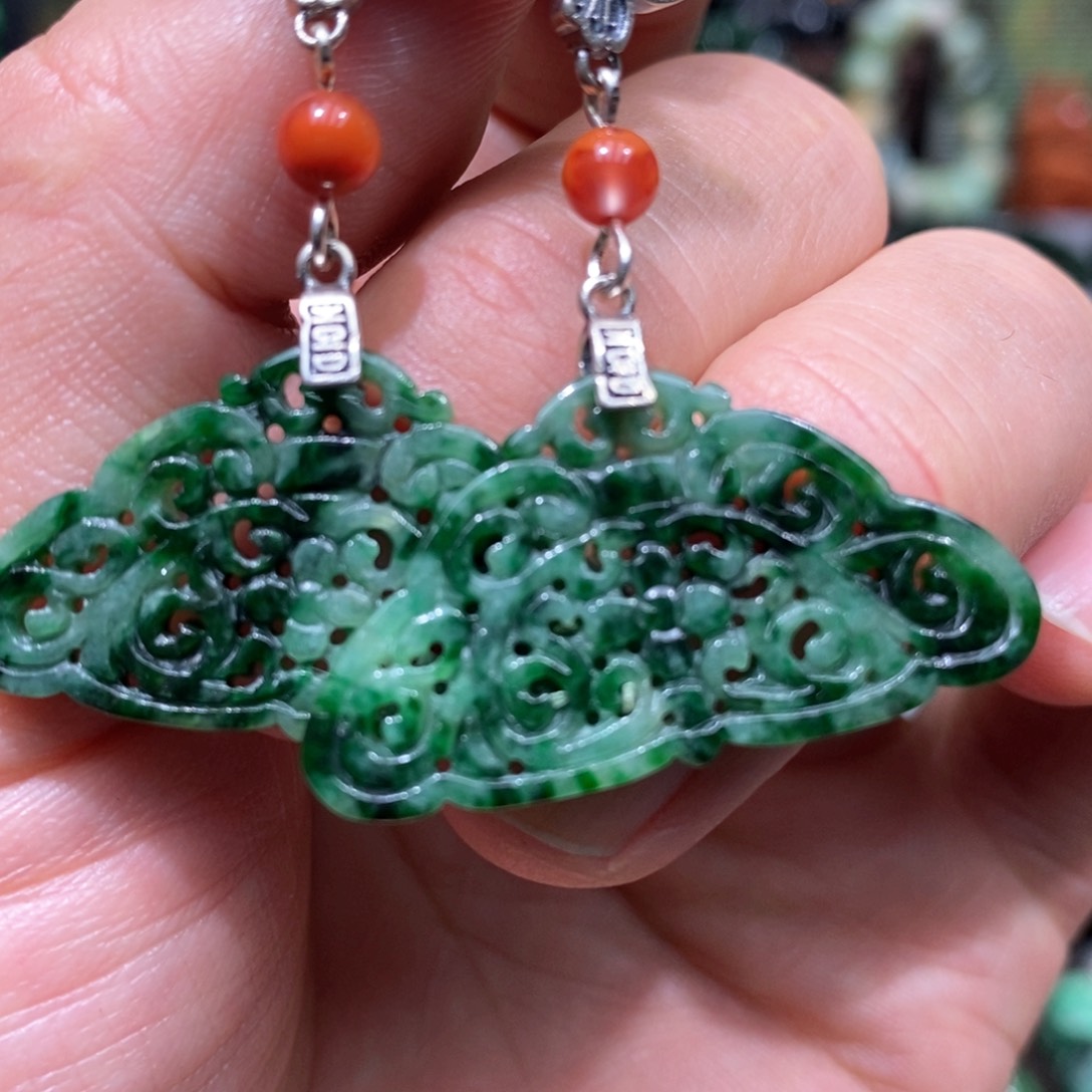 翡翠耳饰银S925镶嵌漂亮美眉
