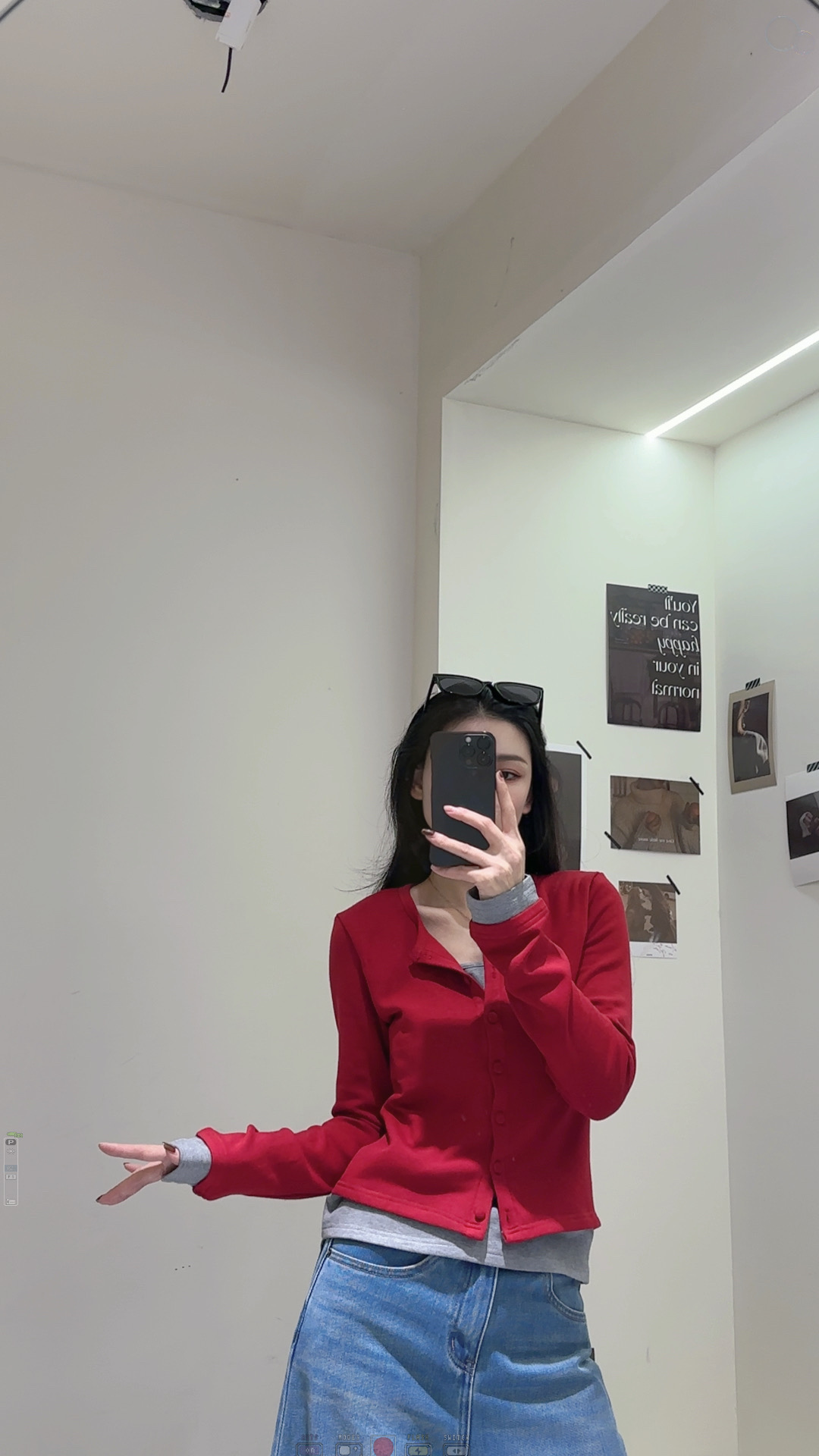 圣诞穿搭拼色假两件针织开衫女秋冬季设计感修身显瘦内搭打底上衣