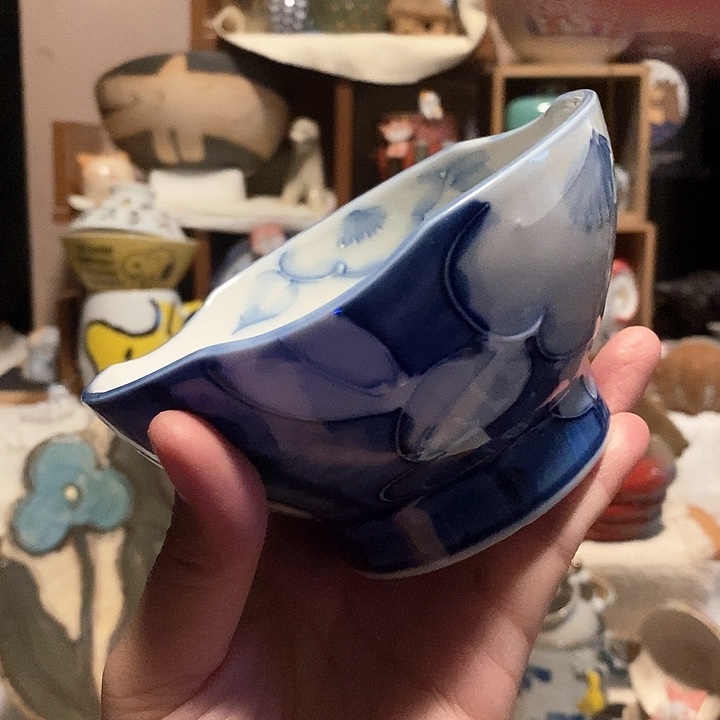 搪瓷小钵青花手绘浮雕