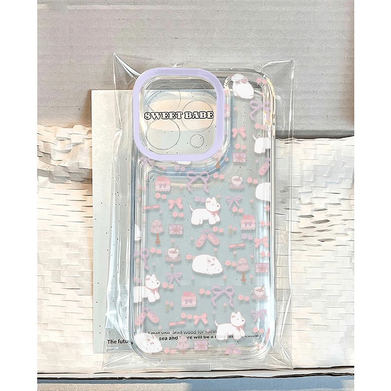 蝴蝶结小狗碎花适用苹果15PROMAX手机壳iPhone16软壳14小众13防摔