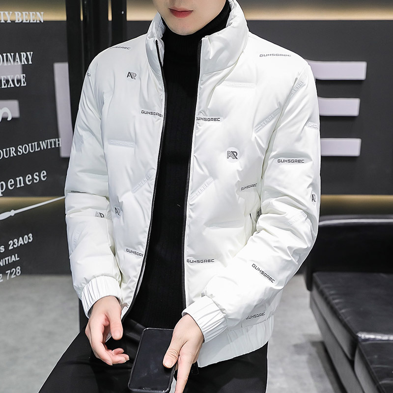 蒙口潮服男士羽绒服秋冬季短款立领潮流休闲压花保暖冬天夹克纯色