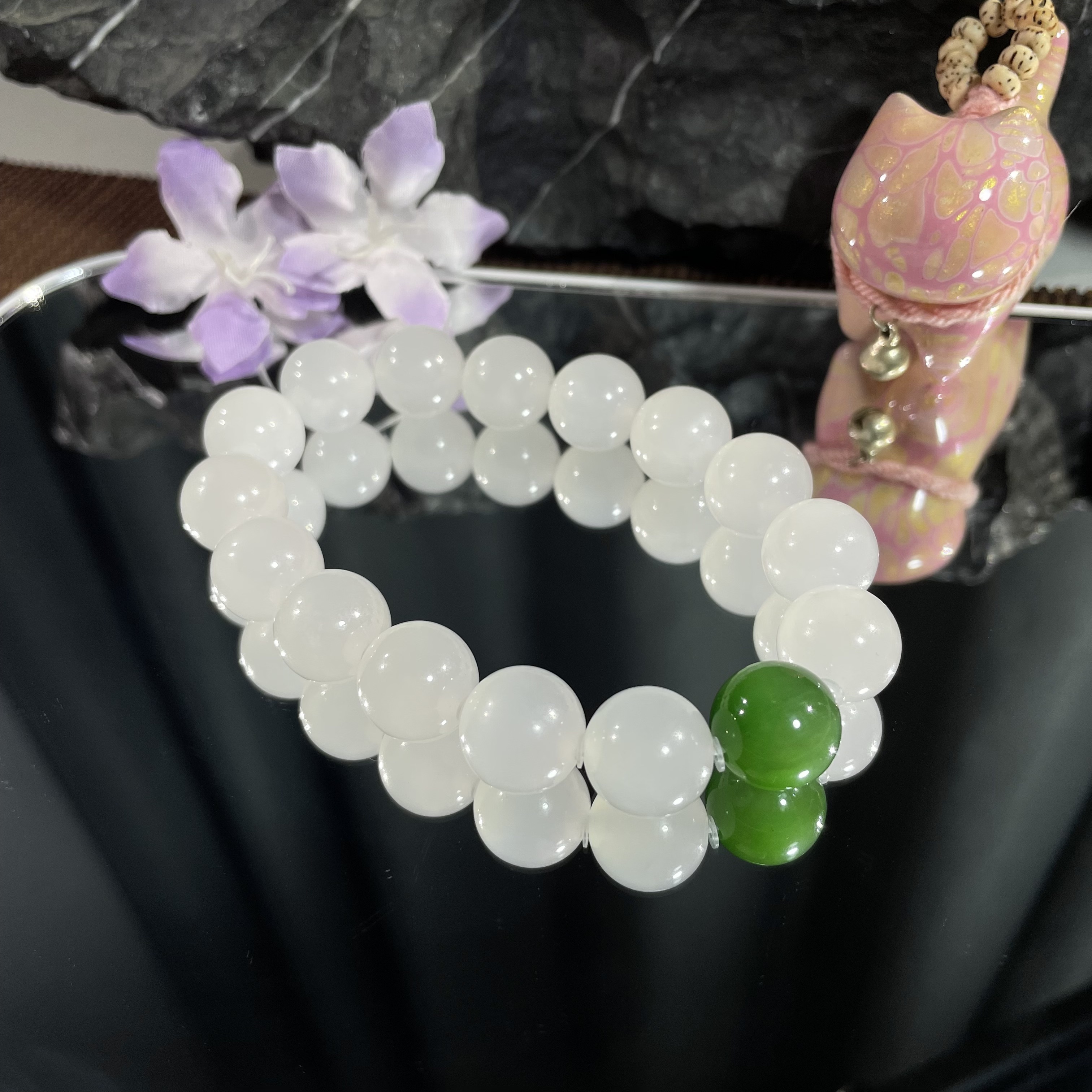 高冰白玉俄料碧玉手串12mm 5149