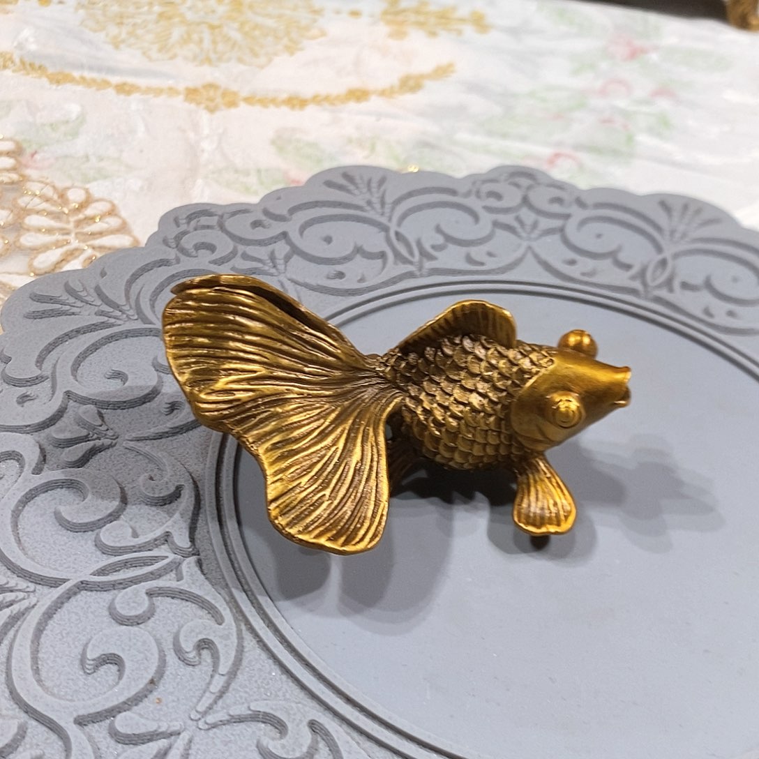 摆件F3023纯铜金鱼摆件茶宠