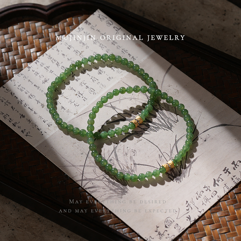 【木槿槿】天然和田玉手链女款约4m时尚百搭单圈串珠手串多样性发一