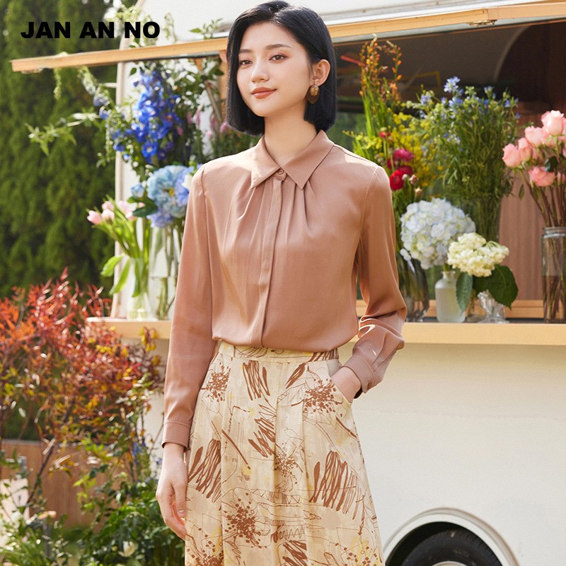 【达人专享】JAN AN NO 真丝上衣桑蚕丝衬衫女士秋季J2410072CS21