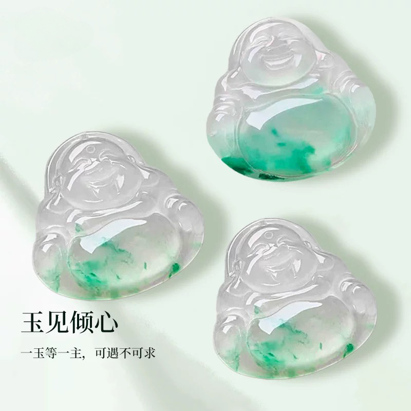 天然非洲翠冰种飘花佛公冰透细腻品质珠宝