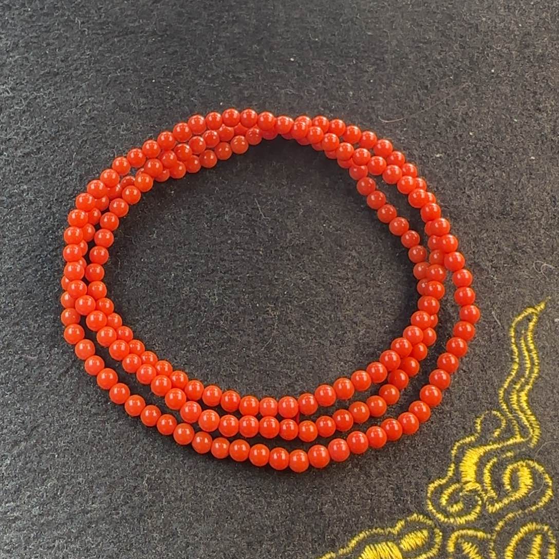 南红玛瑙4mm柿子锦多圈手链未镶嵌