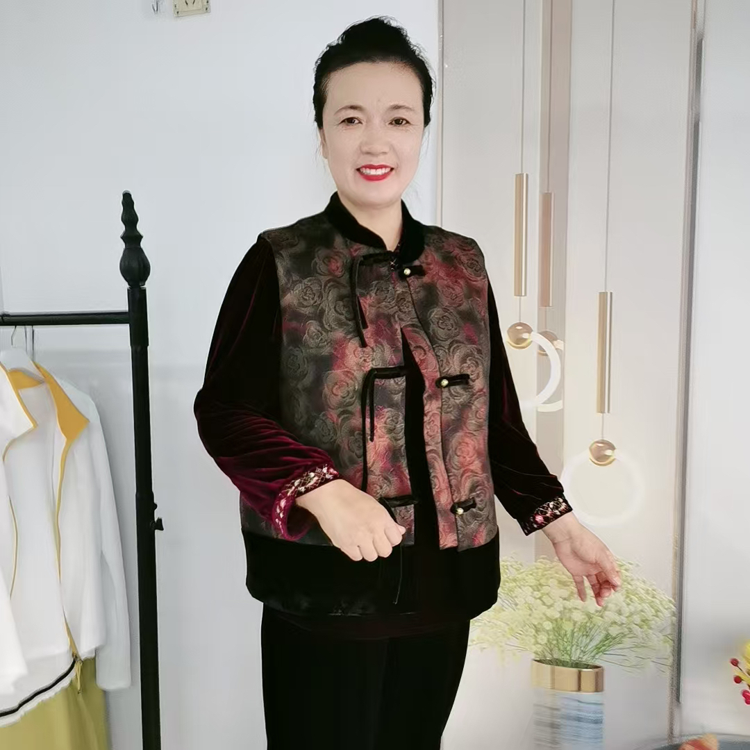 早冬新款流苏丝绒拼接棉马甲