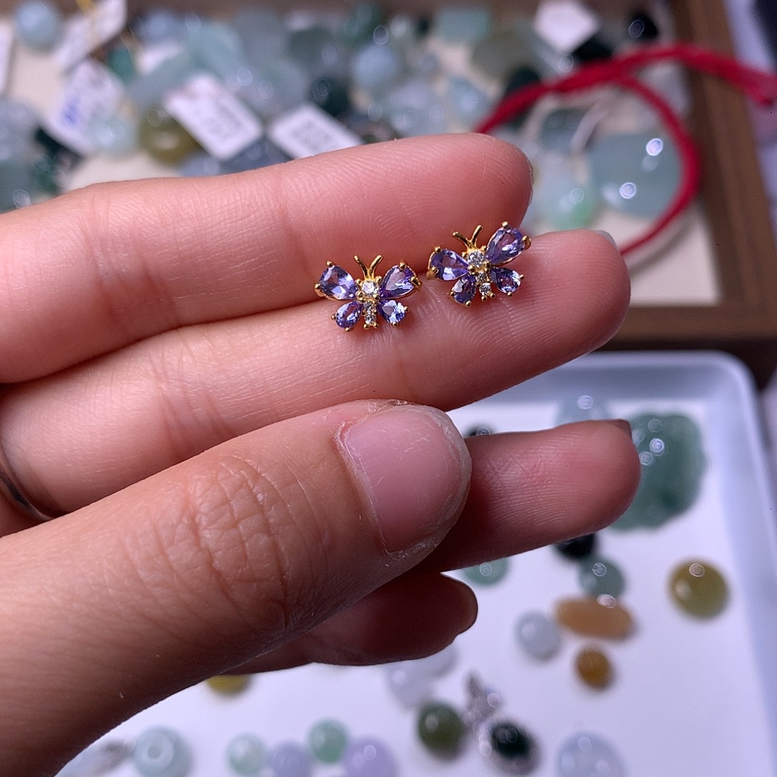 银S925镶嵌坦桑石发饰新年快乐