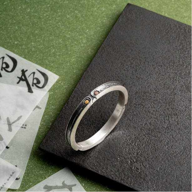 足银手镯  钉子故事丨纯手工錾刻金银错工艺复古国风约52g