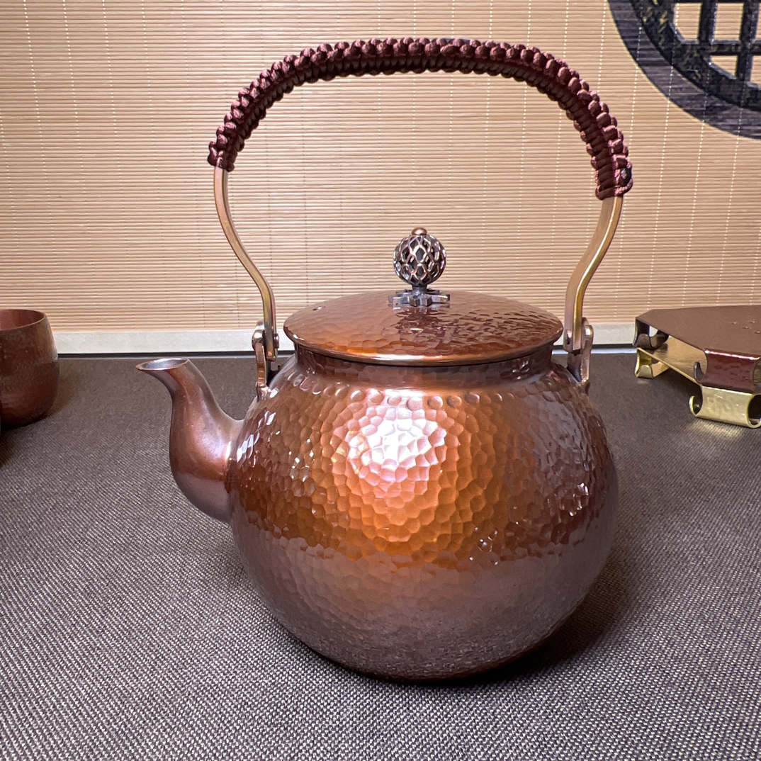 纯紫铜加厚烧水壶，烤色款，加厚泡茶壶，750ml 一体扁把壶