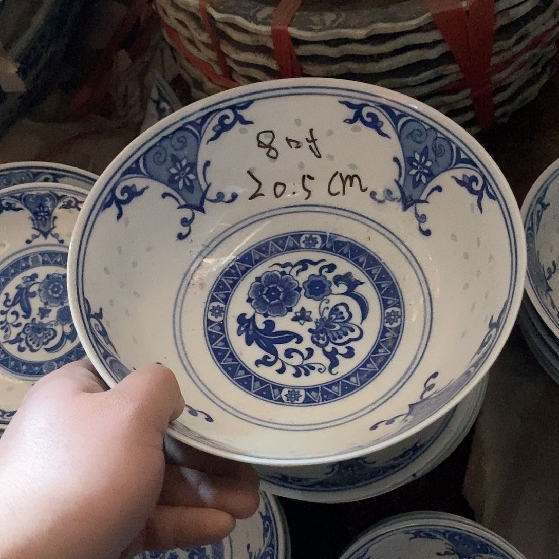 摆件8寸青花玲珑瓷碗