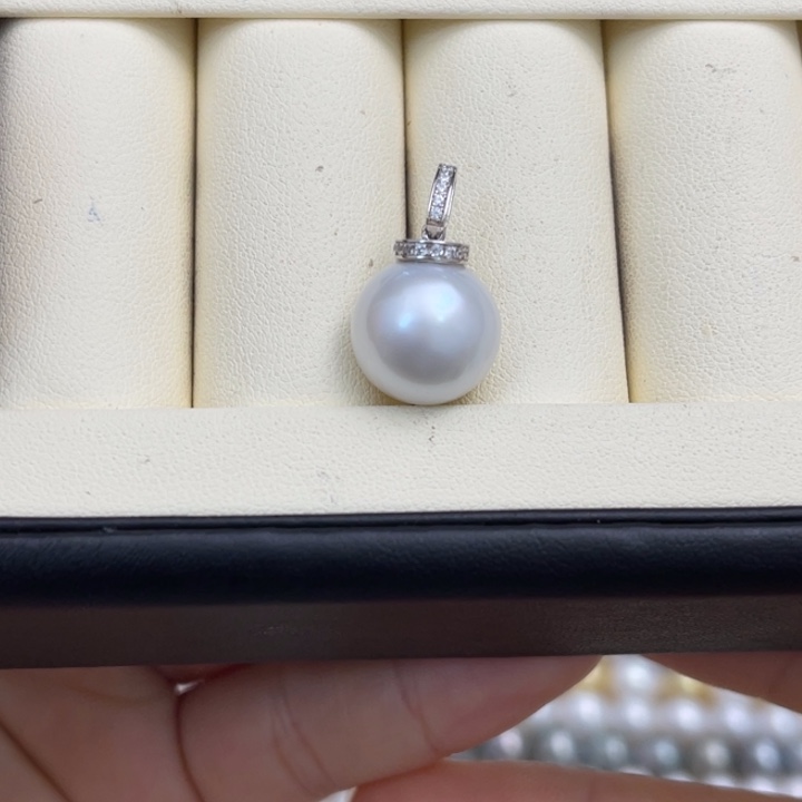 海水珍珠颈饰银S925镶嵌澳白吊坠13-14mm