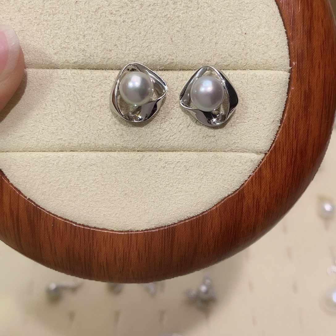 安***静耳饰海水珍珠银S925镶嵌