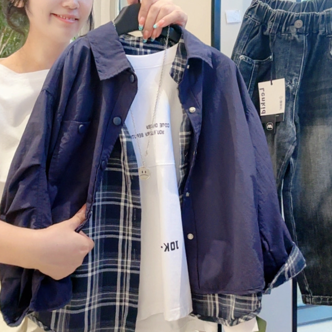 25款格子上衣宽松单排扣两面穿秋季两件不起球夹克长袖时尚洋气