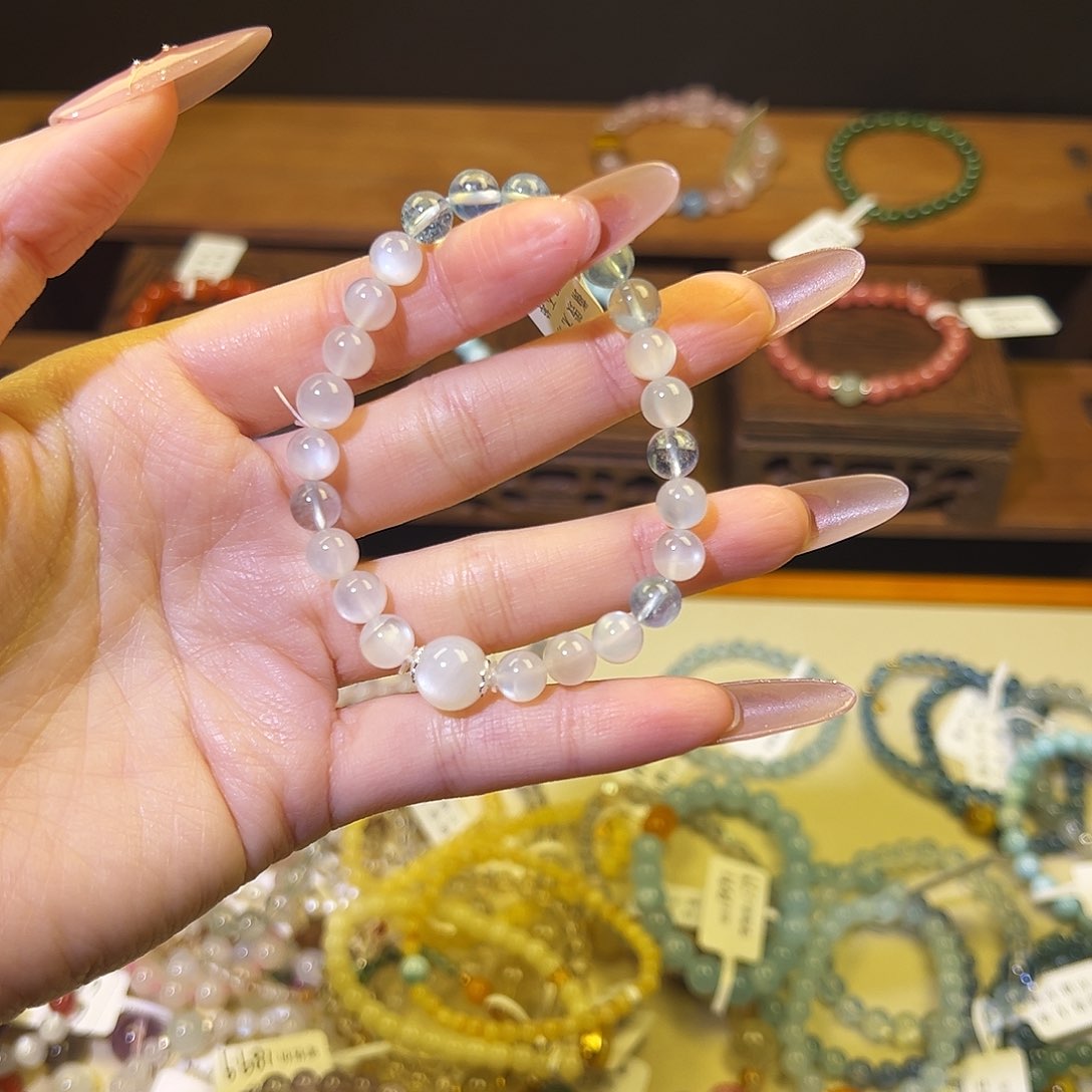 水晶手链银S925镶嵌白月5015