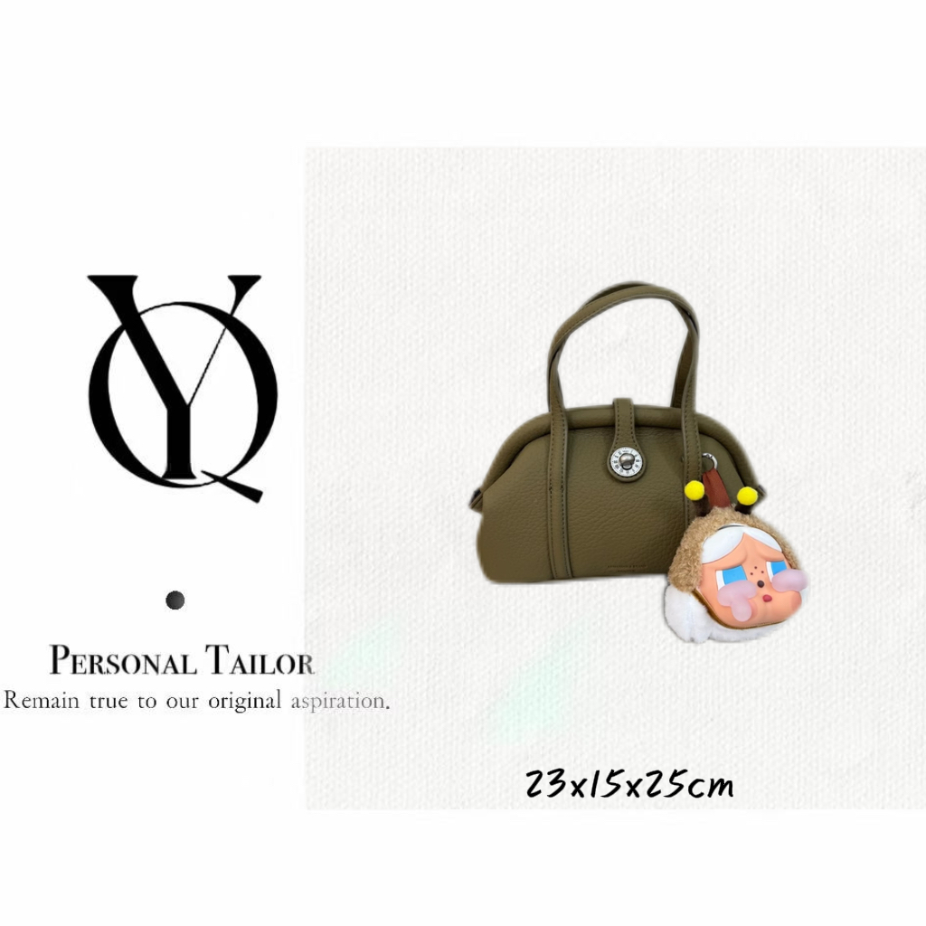 YUQIAO/【石墨绿】进口真皮手提斜挎包中古-8952