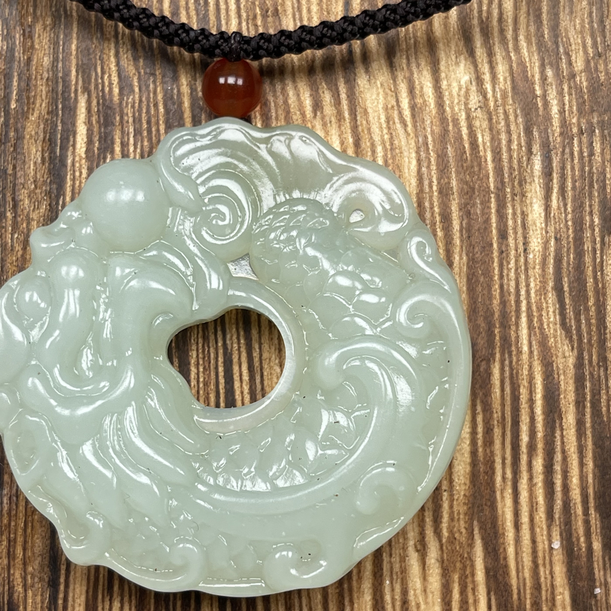 岫玉鱼化龙平安扣吊坠挂件