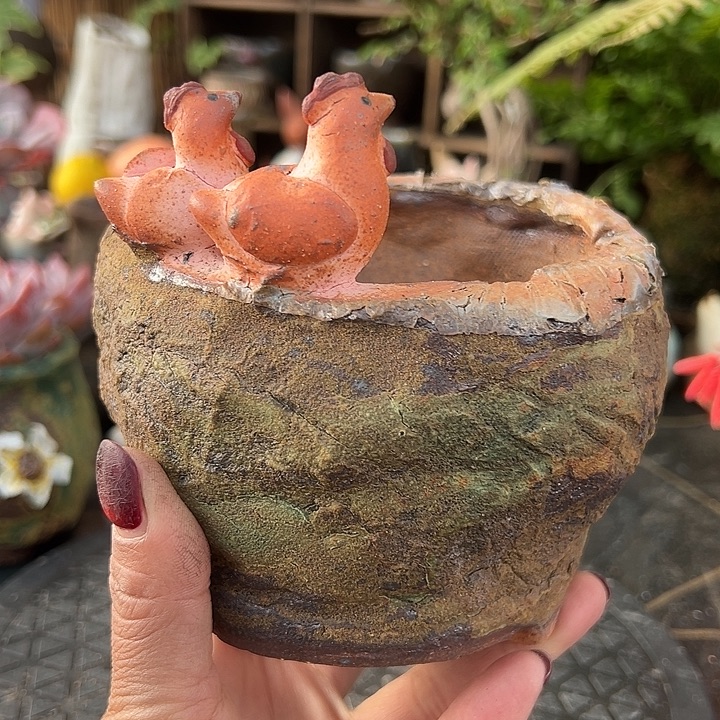 手工粗陶高温花盆