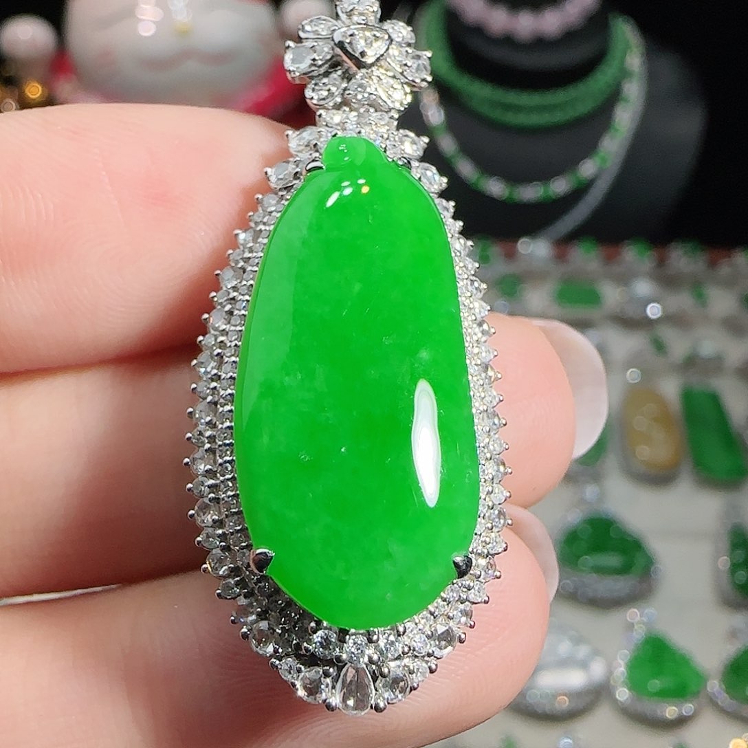 翡翠18K金镶嵌吊坠(不含链)